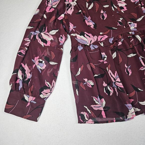 Lane Bryant Floral Blouse Womens 18 Lined Semi Sheer Career V-Neck Ruffle Party - Picture 8 of 14
